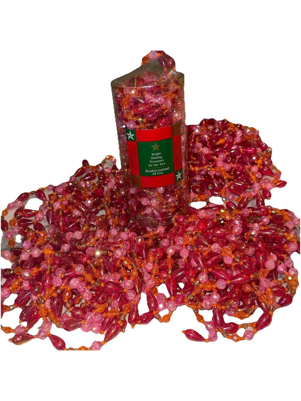 4x 20 Feet Of Lord & Taylor Beaded Garland Strand Pink Orange Boho Chic 7' Tree